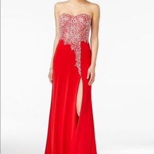 strapless prom dress with slit